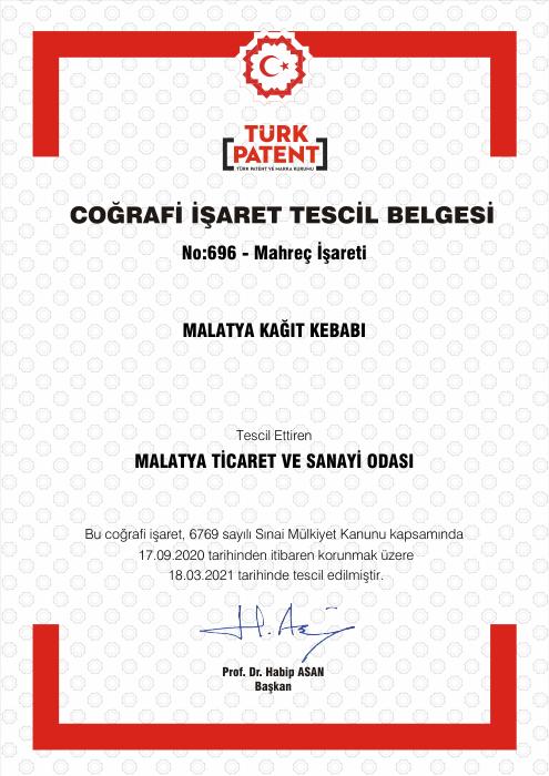 KAĞIT KEBABI ÇOĞRAFİ İŞARET TESCİL BELGESİ