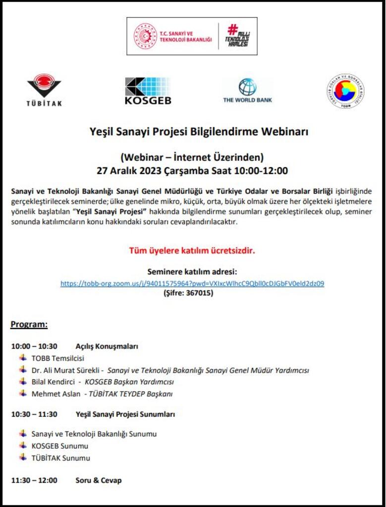 TÜRKİYE YEŞİL SANAYİ PROJESİ BİLGİLENDİRME W