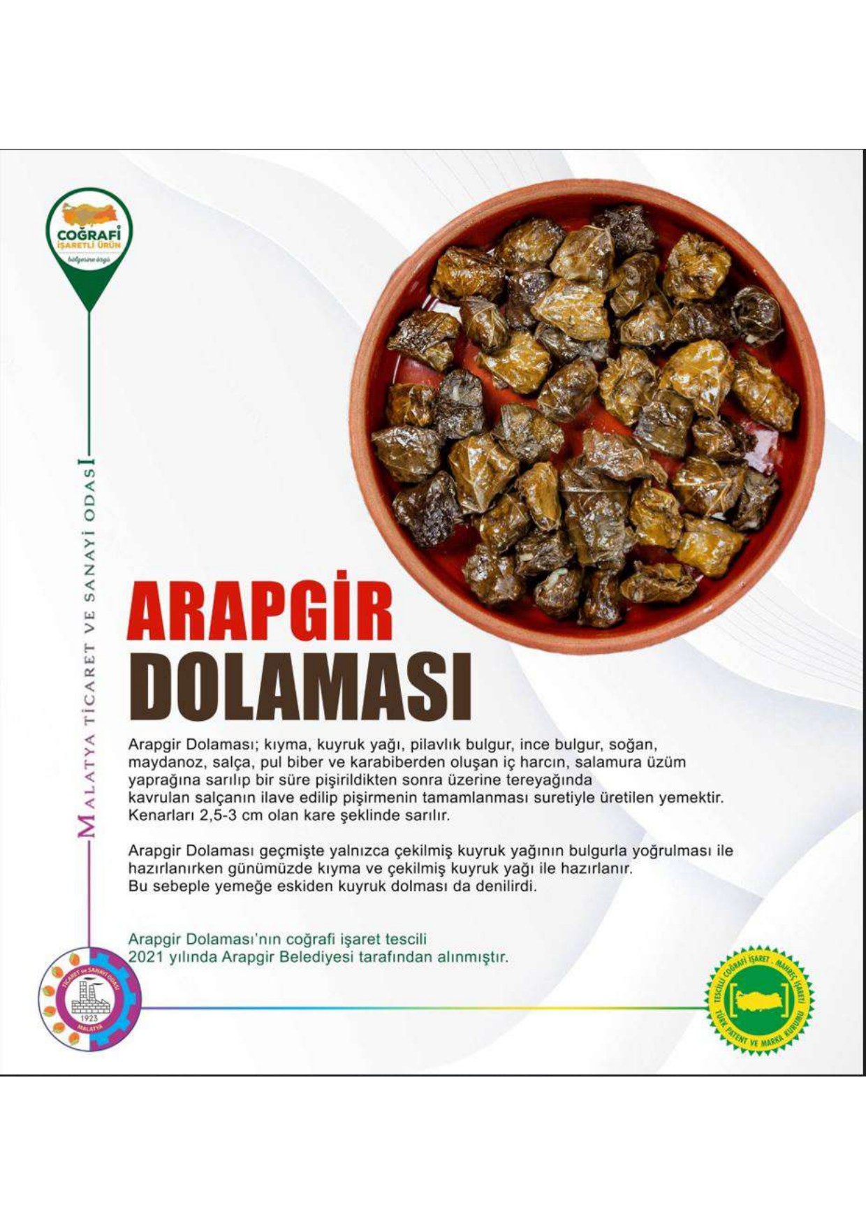 Arapgir Dolaması coğrafi işaretli ürün afişi