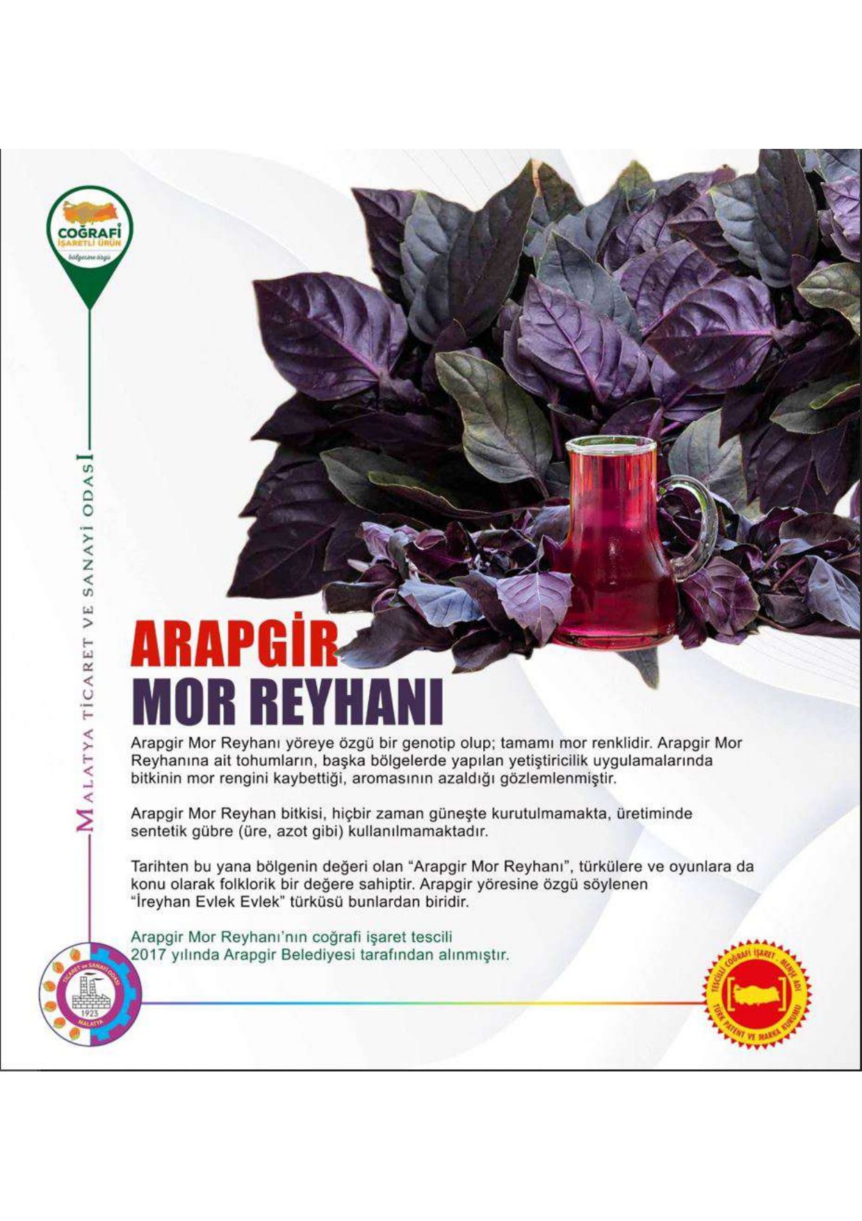 Arapgir Mor Reyhan coğrafi işaretli ürün afişi