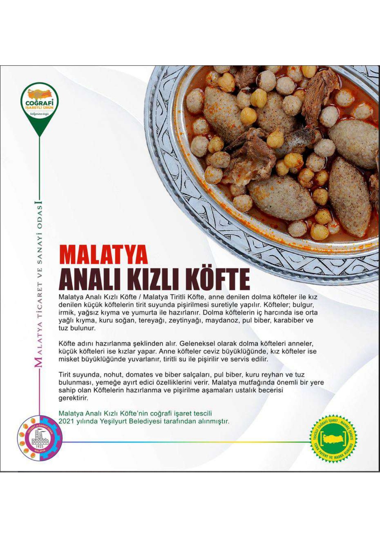 Malatya Analı Kızlı Köfte coğrafi işaretli ürün afişi