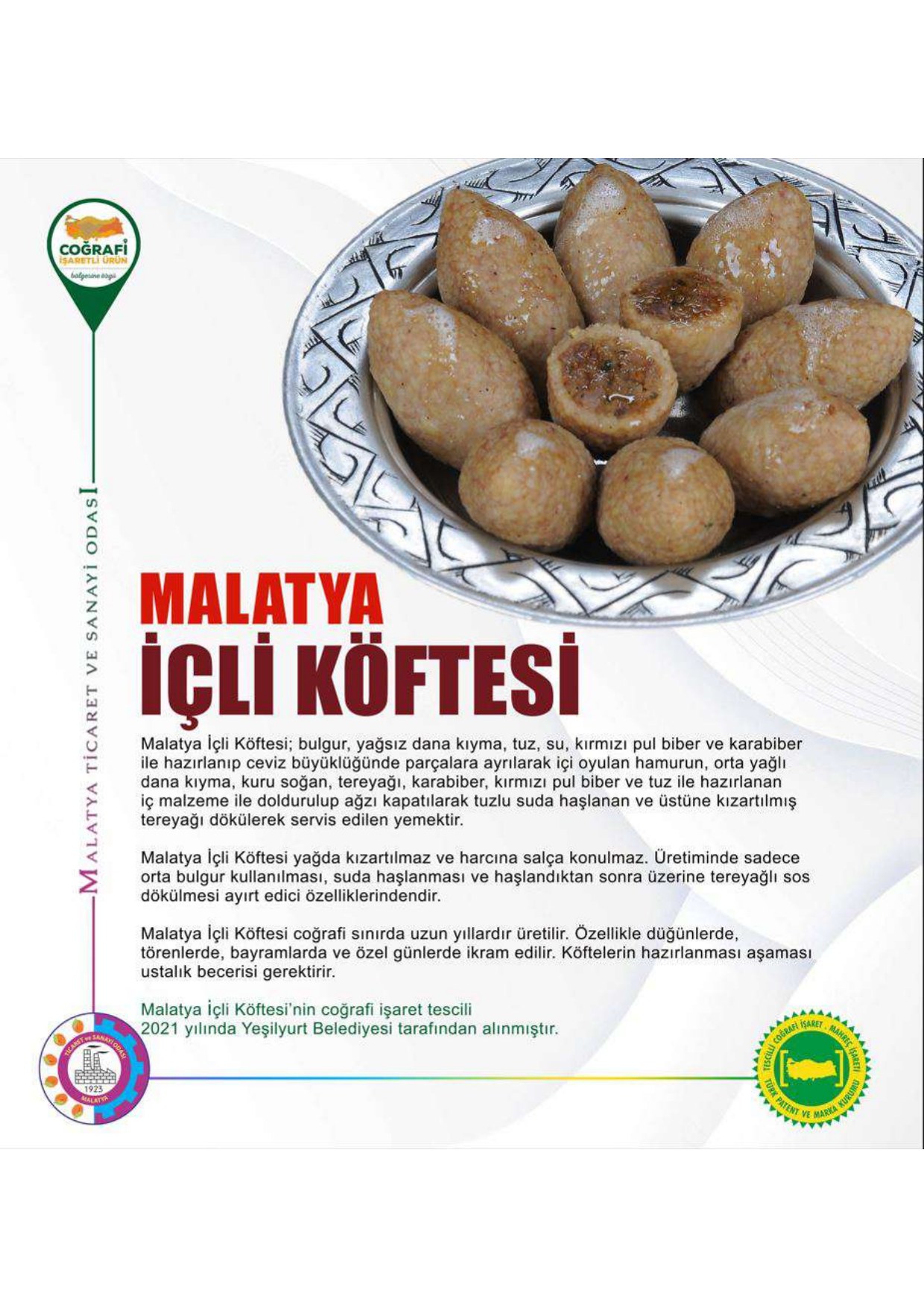 Malatya İçli Köfte coğrafi işaretli ürün afişi